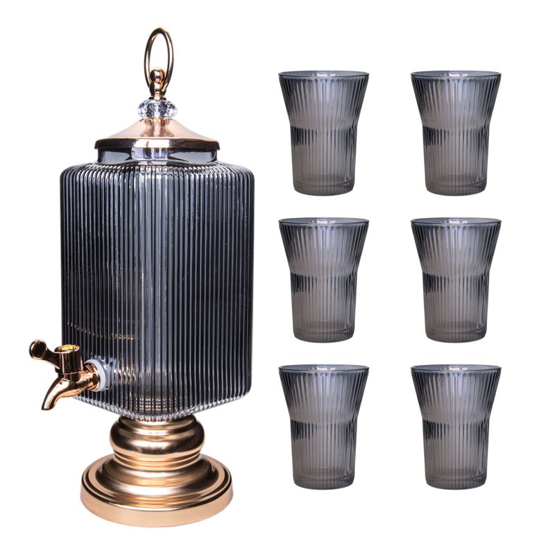 DISPENSADOR CUADRADO 3 LITROS  Y 6 VASOS DE 180MLGRIS