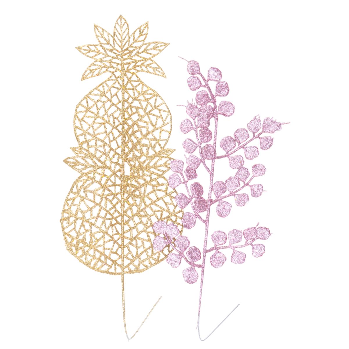 PLANTA NAVIDAD ARTIFICIAL DORADA-ROSA BRILLANTE 14X40CM