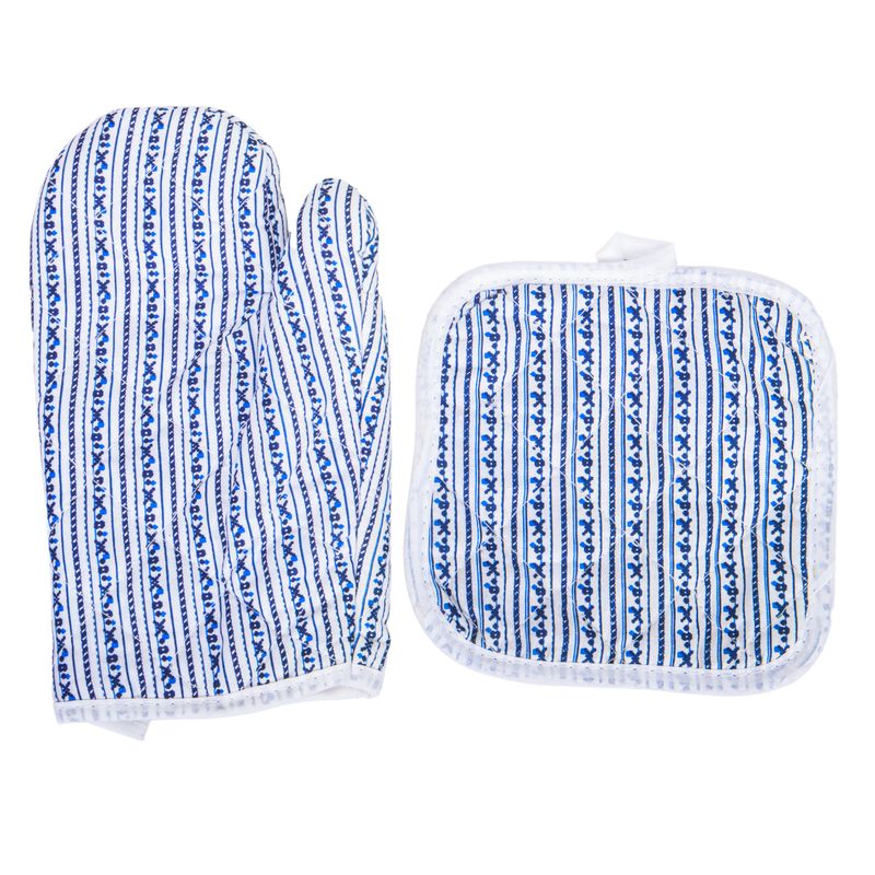 SET GUANTE Y AGARRADERA 2 PZS BLANCO/LILA