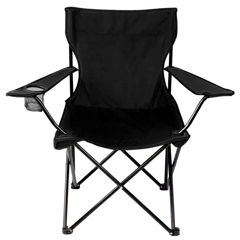 SILLA PLEGABLE NEGRO CON REPOSABRAZOS PORTAVASO