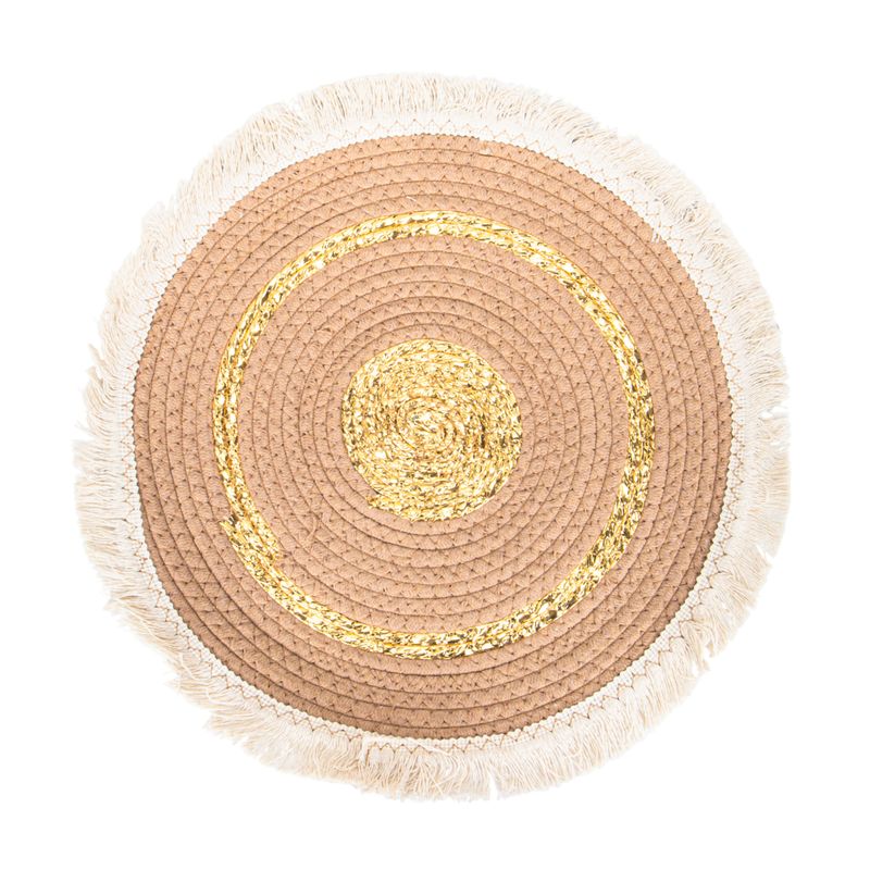 INDIVIDUAL 38 CM BEIGE CON DORADO 