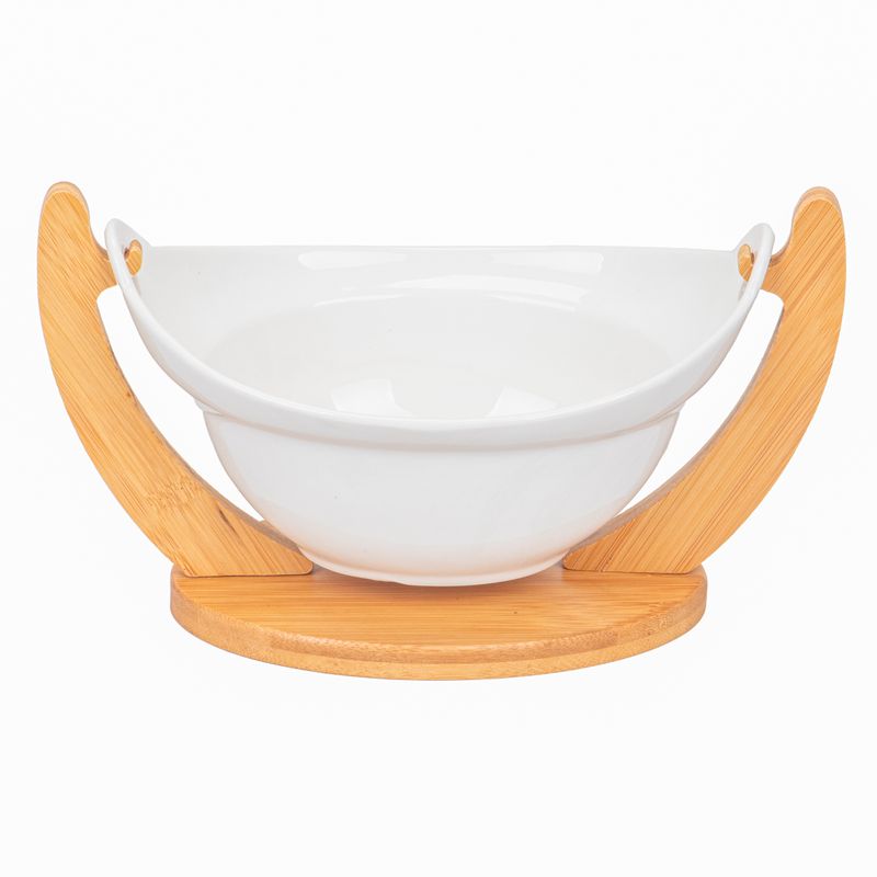 ENSALADERA DE PORCELANA CON BASE DE MADERA