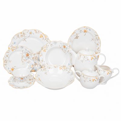 JUEGO DE PORCELANA 47PZ - BLANCO CON DISEÑO FLORAL