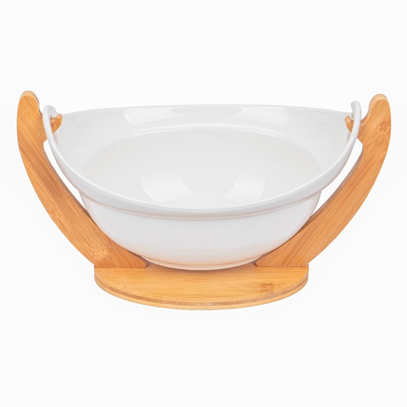 ENSALADERA DE PORCELANA CON BASE DE MADERA
