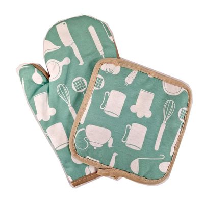 SET GUANTE Y AGARRADERA BLANCO VERDE