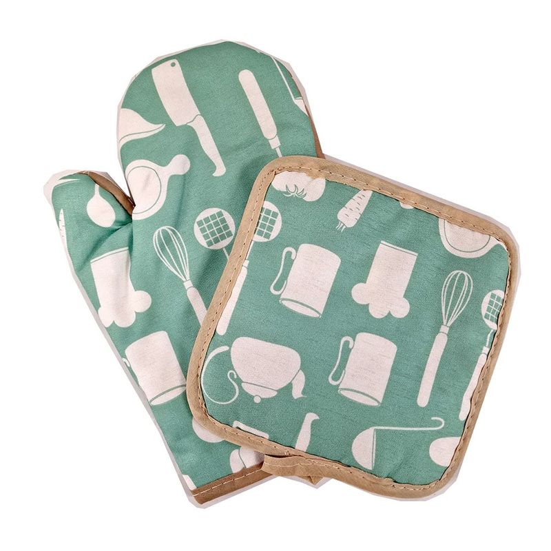 SET GUANTE Y AGARRADERA BLANCO VERDE