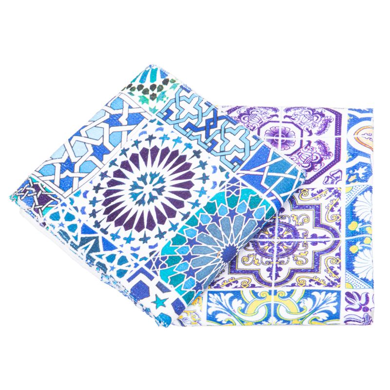 PAÑO COCINA BLANCO MANDALAS AZUL-DORADO 2X1