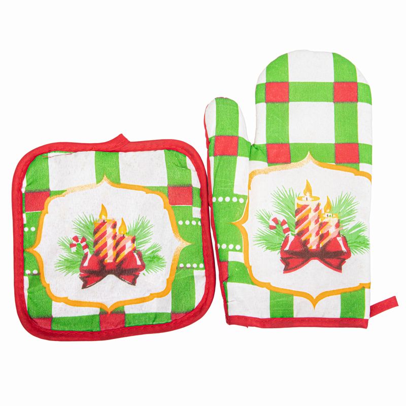 SET GUANTE Y AGARRADERA ROJO-VERDE NAVIDEÑO