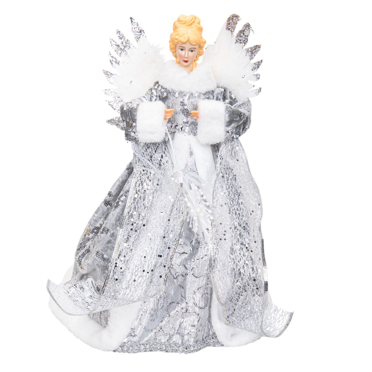 FIGURA ÁNGEL NAVIDAD GRIS/BCO/PLATA 40CM