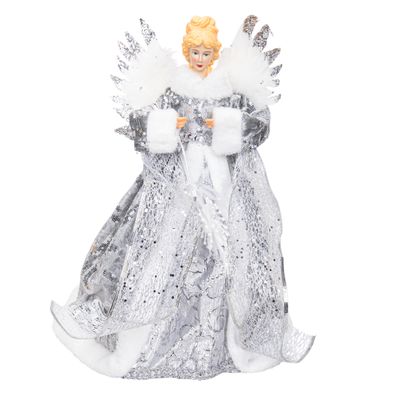 FIGURA ÁNGEL NAVIDAD GRIS/BCO/PLATA 40CM