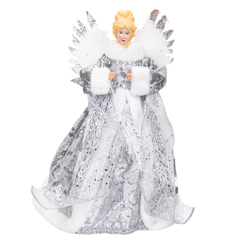 FIGURA ÁNGEL NAVIDAD GRIS/BCO/PLATA 40CM