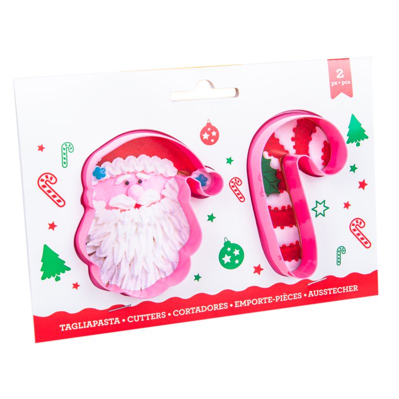 KIT 2 CORTADORES MASA PLÁSTICO PAPÁ NOEL Y BASTÓN