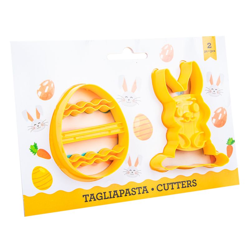 KIT 2 CORTADORES MASA PLÁSTICO CONEJO Y HUEVO PASCUA