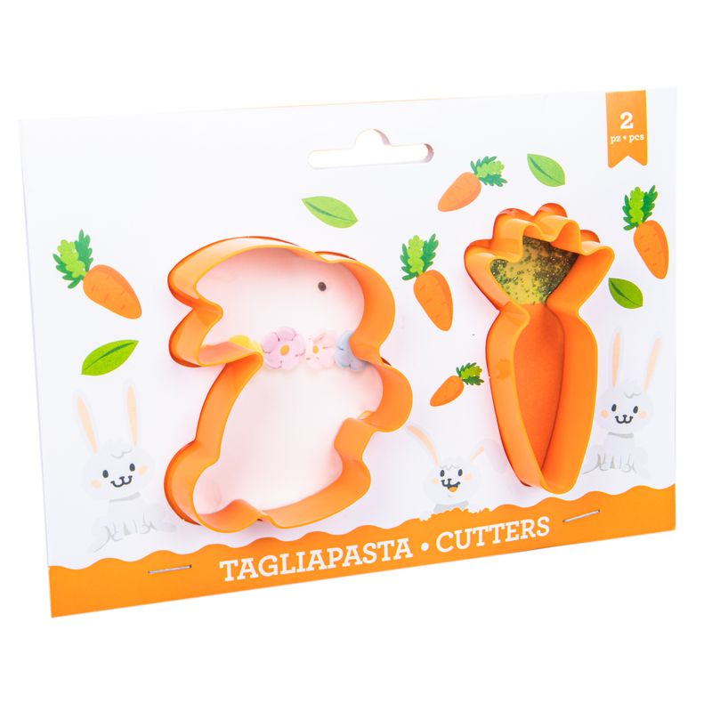 KIT 2 CORTADORES DE MASA PLÁSTICO CONEJO Y ZANAHORIA