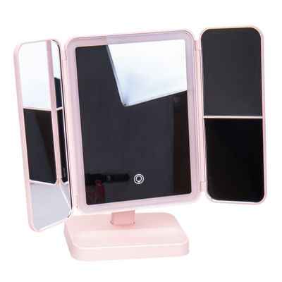 ESPEJO LED TOCADOR PLEGABLE CON ALMACENAMIENTO ROSA