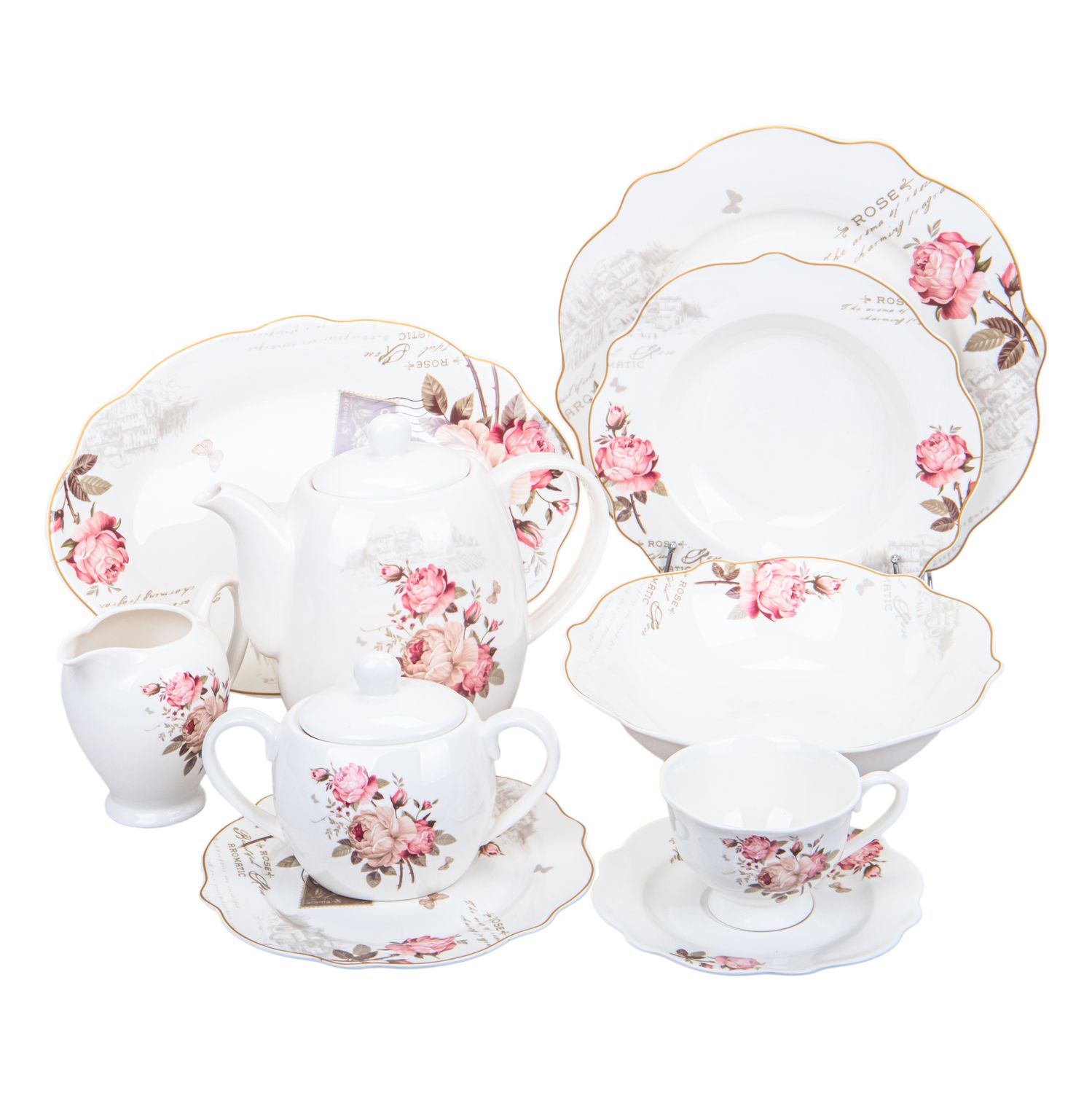 JUEGO DE PORCELANA 47PZ - BLANCO CON DISEÑO FLORAL