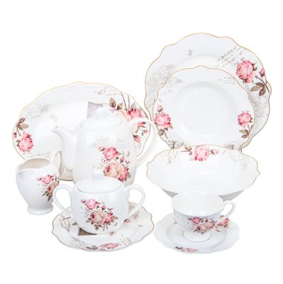JUEGO DE PORCELANA 47PZ - BLANCO CON DISEÑO FLORAL