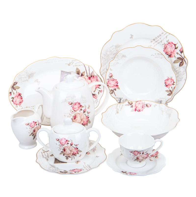 JUEGO DE PORCELANA 47PZ - BLANCO CON DISEÑO FLORAL