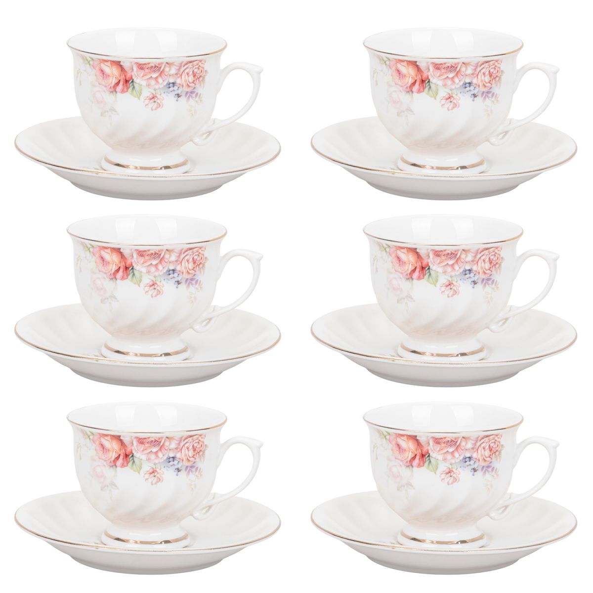 JUEGO TÉ PORCELANA 12PZS (6 TAZAS/PLATOS) FLORES