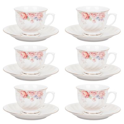 JUEGO TÉ PORCELANA 12PZS (6 TAZAS/PLATOS) FLORES