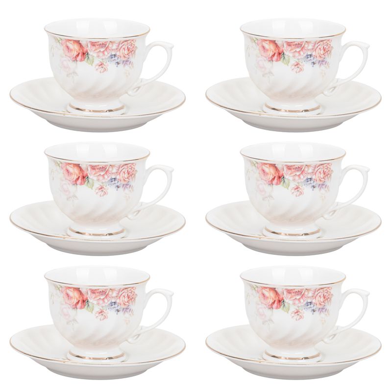 JUEGO TÉ PORCELANA 12PZS (6 TAZAS/PLATOS) FLORES