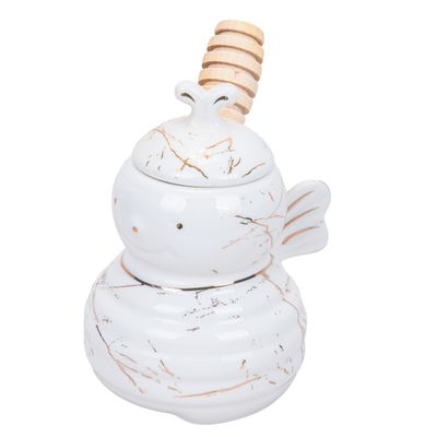 PORTA MIEL DE PORCELANA CON PORCIONADOR - BLANCO