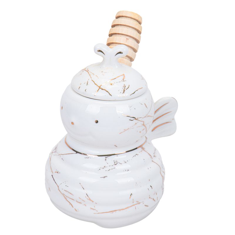 PORTA MIEL DE PORCELANA CON PORCIONADOR - BLANCO