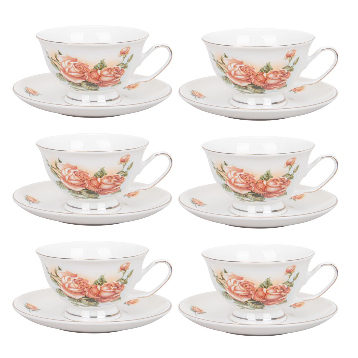 JUEGO TÉ PORCELANA 12PZS (6 TAZAS/PLATOS) FLORES