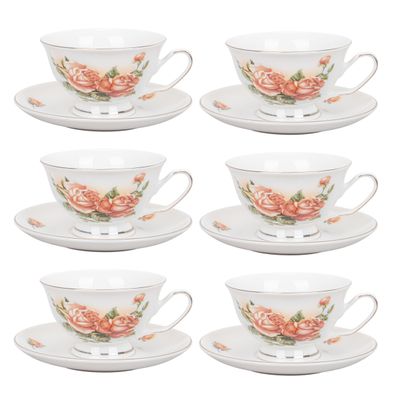 JUEGO TÉ PORCELANA 12PZS (6 TAZAS/PLATOS) FLORES