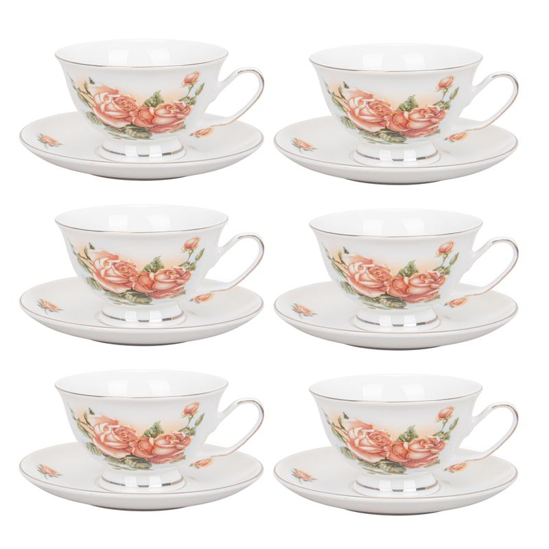 JUEGO TÉ PORCELANA 12PZS (6 TAZAS/PLATOS) FLORES