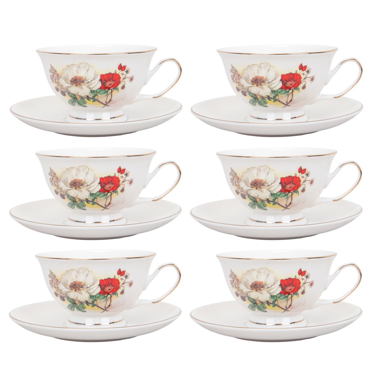 JUEGO TÉ PORCELANA 12PZS (6 TAZAS/PLATOS) FLORES