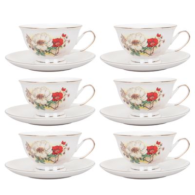 JUEGO TÉ PORCELANA 12PZS (6 TAZAS/PLATOS) FLORES