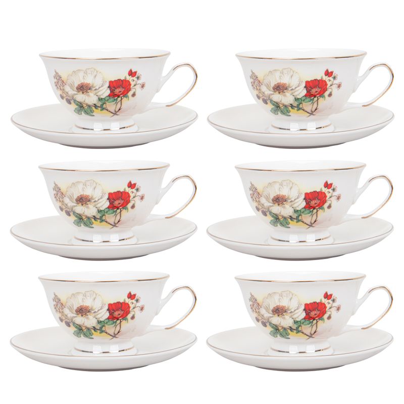JUEGO TÉ PORCELANA 12PZS (6 TAZAS/PLATOS) FLORES