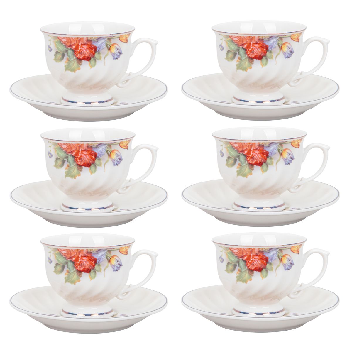 JUEGO TÉ PORCELANA 12PZS (6 TAZAS/PLATOS) FLORES