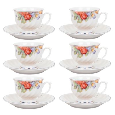 JUEGO TÉ PORCELANA 12PZS (6 TAZAS/PLATOS) FLORES