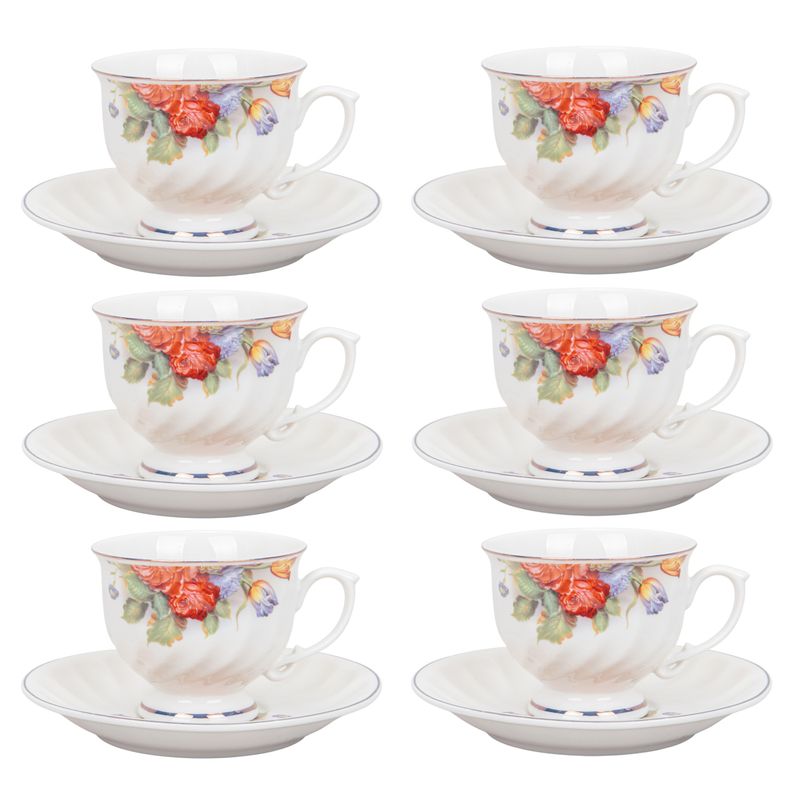JUEGO TÉ PORCELANA 12PZS (6 TAZAS/PLATOS) FLORES