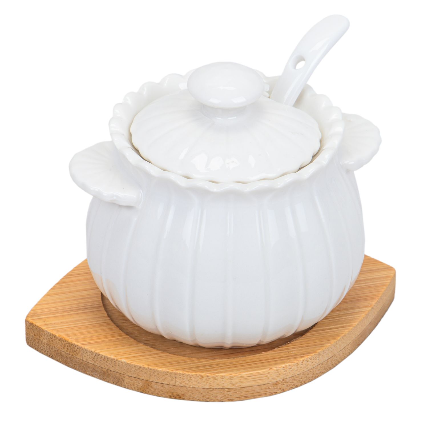 PORTA MIEL DE PORCELANA CON PORCIONADOR - BLANCO 