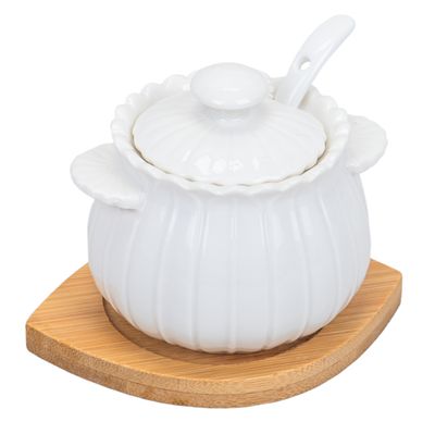 PORTA MIEL DE PORCELANA CON PORCIONADOR - BLANCO 