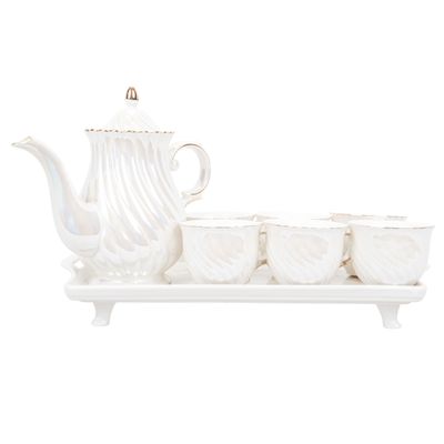 JUEGO TÉ PORCELANA BLANCA 8 PZS C/BANDEJA
