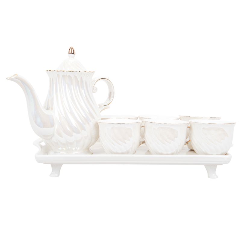 JUEGO TÉ PORCELANA BLANCA 8 PZS C/BANDEJA