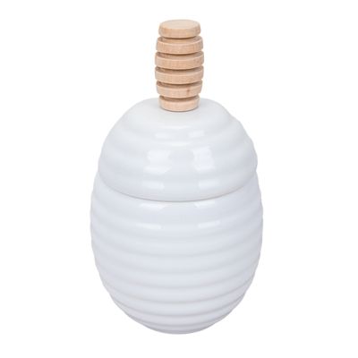 PORTA MIEL DE PORCELANA CON PORCIONADOR - BLANCO 