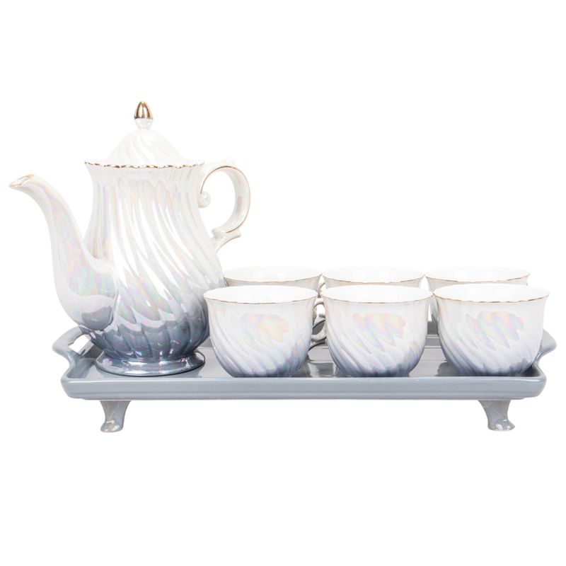 JUEGO TÉ PORCELANA BLANCA 8PZS C/BORDE DORADO