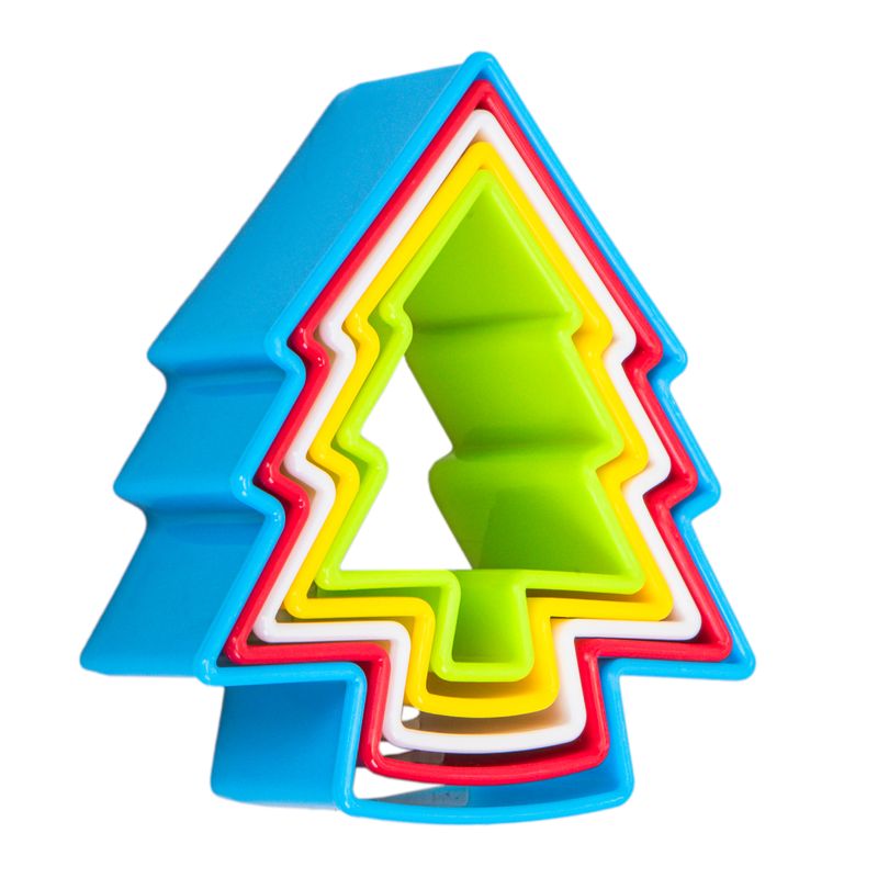 KIT DE CORTADORES DE MASA DE  PLÁSTICO 5PZS - ÁRBOL NAVIDAD