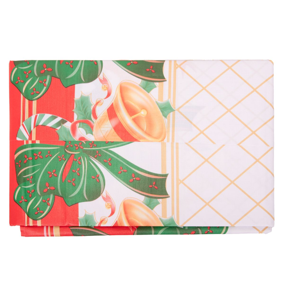 MANTEL MESA NAVIDEÑO 137X250CM BLANCO - ROJO CAMPANAS