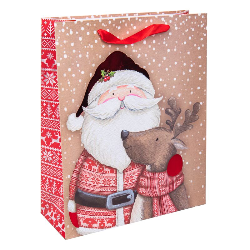 BOLSO NAVIDAD MARRÓN DISEÑO PAPA NOEL 32X26X10CM