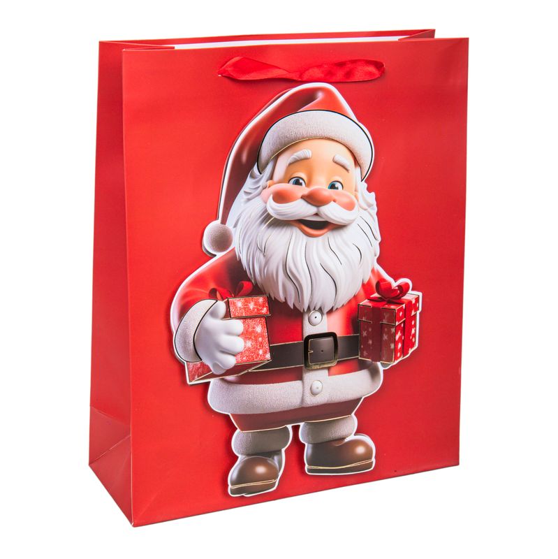 BOLSO NAVIDAD ROJO PAPA NOEL RELIEVE 32X26X10CM