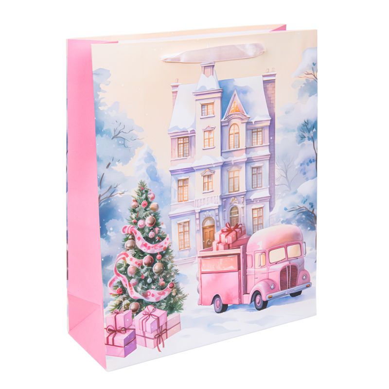 BOLSO REGALO NAVIDAD ROSA/BLANCO 32X26X10CM