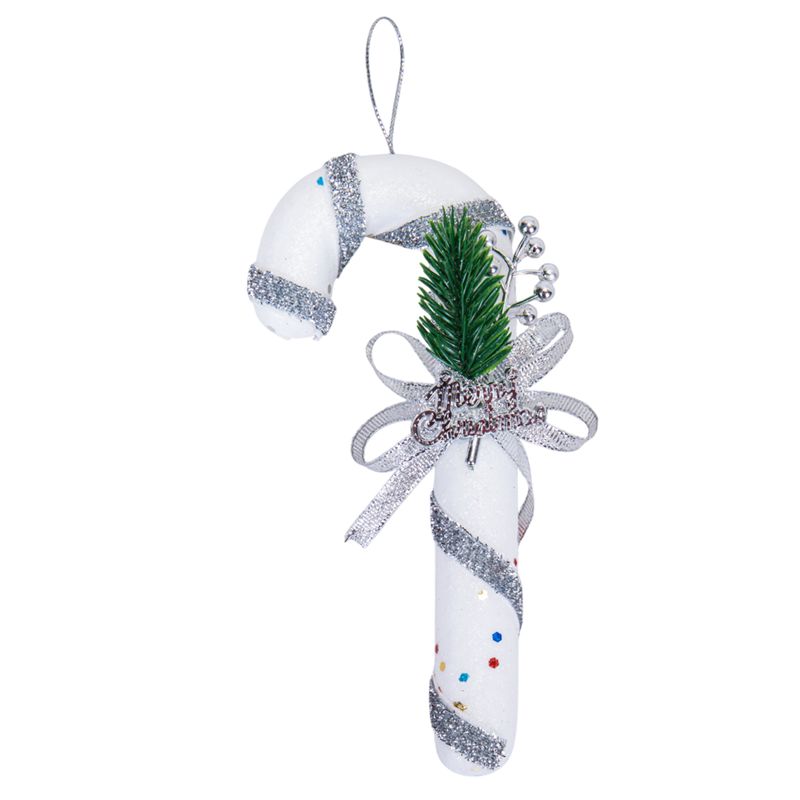 ADORNO BASTÓN NAVIDAD PLATA/BLANCO 17×8 CM 2X1