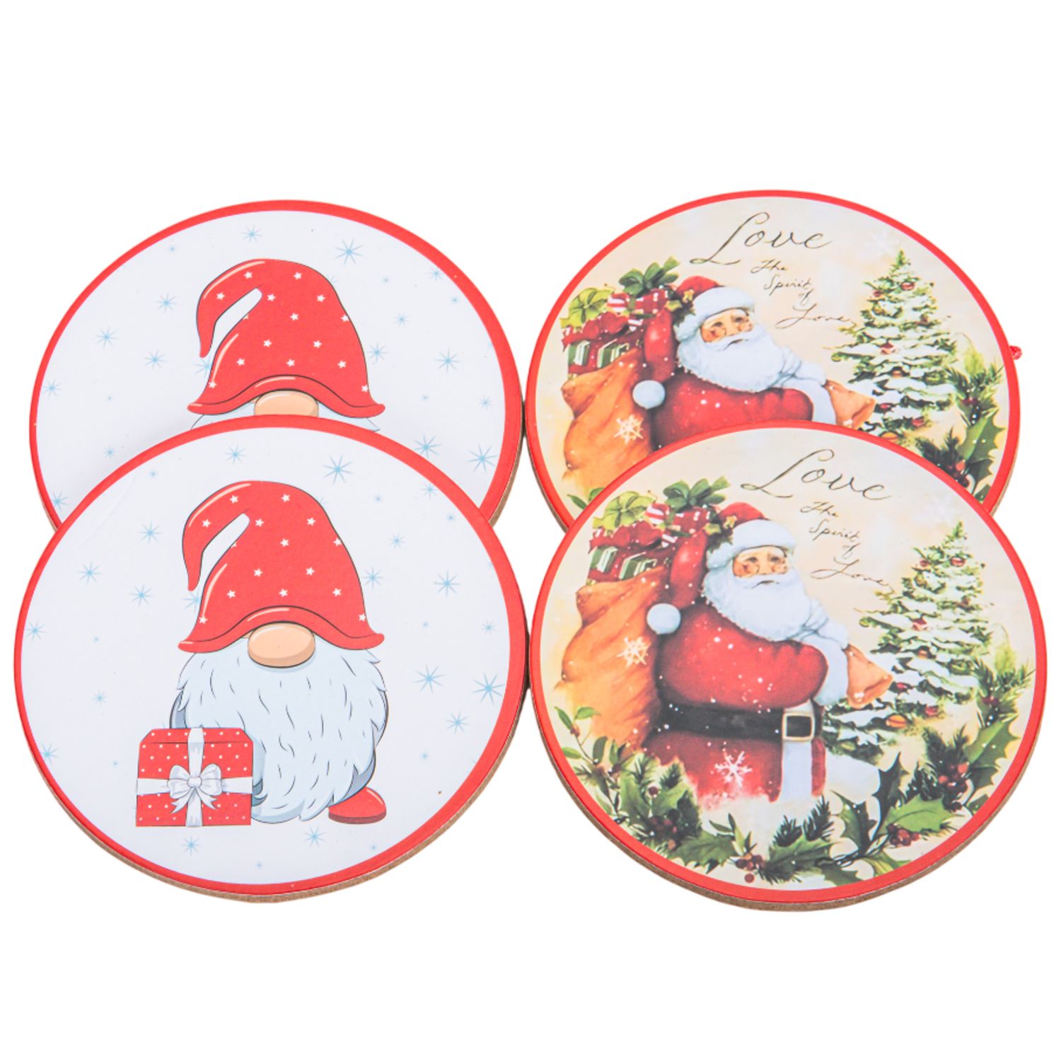 POSAVASO NAVIDAD REDONDO PAPA NOEL BCO/ROJO 9.5CM