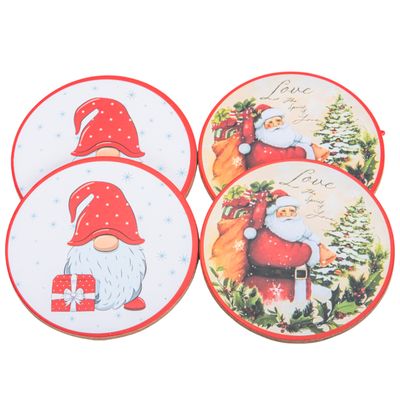 POSAVASO NAVIDAD REDONDO PAPA NOEL BCO/ROJO 9.5CM